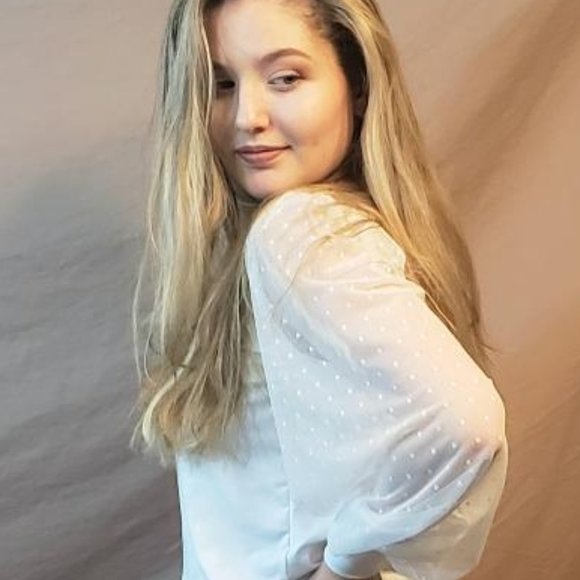 Mesh Balloon Sleeve Blouse (White) - Picture 4 of 4